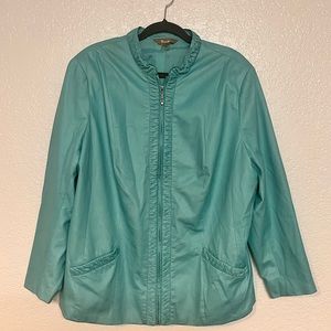 TanJay Faux Suede Ruffle Zip Up Aquamarine Green Blue Suit Blazer Size 18W